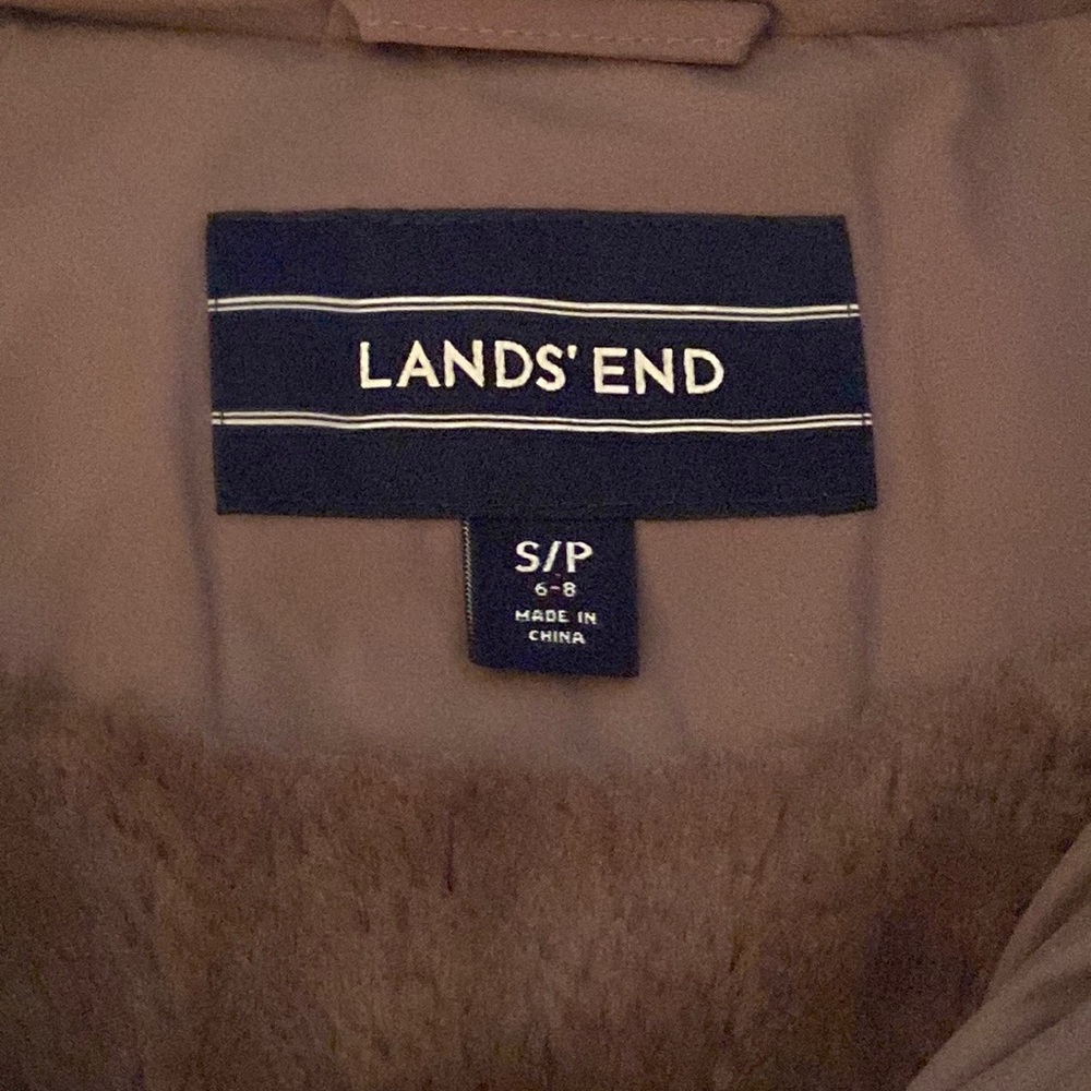 Land’s End Petite size 6-8 down taupe coat.